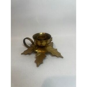 Solid Brass Leaf Leaves Taper Candle Holder Decor Vintage Style Holiday Elegant